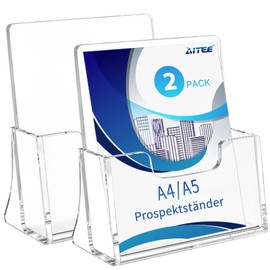 AITEE DIN A5 Table Brochure Stand: Pack of 2 Acrylic Transparent Flyer Stand Freestanding Brochure Holder for Counter Office Restaurant Reception