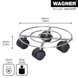 WAGNER Pflanzenroller CHROME Ø 23 x 6,5 cm I Pflanzenroller für Innenbereich I Blumenroller aus verchromten Stahl, chrom I Kübelroller silber-glänzend I Tragkraft 60 kg - 20093101