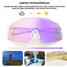 Gafas de sol deportivas fotocrómicas sin marco para hombres y mujeres, protección uv400 montaña para conducir bicicletas pesca (Encantador púrpura)