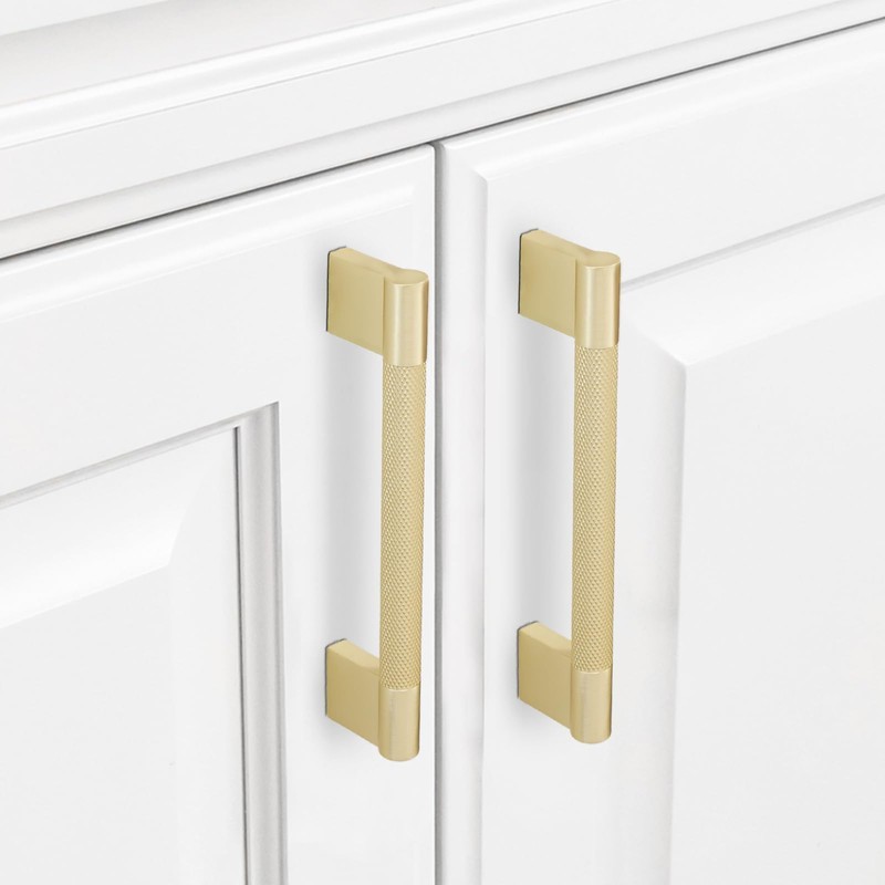 BUKOBYHE 10 Pack 5Inch Kitchen Cabinet Handles Brushed Brass Knurled