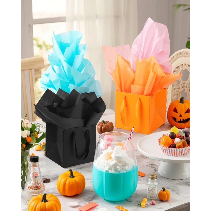 IN-JOOYAA 10 Pcs Black Square Gift Bags with Tissue Paper