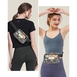 Clear Fanny Pack Stadium Approved for Women Men Clear Belt Bag with Adjustable Strap Clear Crossbody Bag Waist Bag for Concerts Sports Travel Hiking Running (Black)