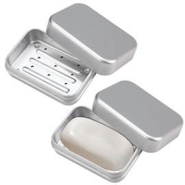 NeutypeChic Soap Box Made of Aluminium, Pack of 2, 9.8 x 6.8 cm Soap Box for Travel, Soap Dishes with Drip Rack, Moisture-Resistant, Rustproof Metal Soap Dishes for Home