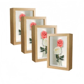 4 Pack 4x6 Shadow Box Frame，HD Glass Wooden Burlywood Hollow Photo Frame,Burlywood Frames for Flower Pressing, Seashell Display Box ,Pet Memorial Shadow Box ( 4pcs 4X6)
