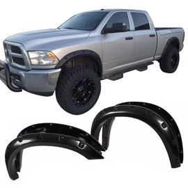 Fender Flares Compatible With 2010-2016 Dodge Ram 2500 3500, Front Rear Right Left Wheel Cover Protector Vent Pocket Style Black Smooth Finish by IKON MOTORSPORTS, 2011 2012 2013 2014 2015