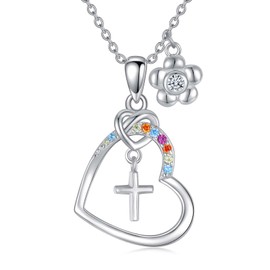 AOBOCO Cross Necklace Birthstone Jewelry Baptism First Communion Confirmation Gifts Necklace for women-5