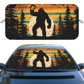 Funny Bigfoot Car Windshield Sunshades Mountain Landscape Forest Heatshield Front Window Car Sun ​Shade Windshield Blocks UV Rays Sun Visor Protector for Car Sedan Truck SUV Accessories