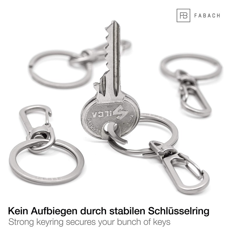 Fabach carabiner key ring with rotating key ring. Small removable