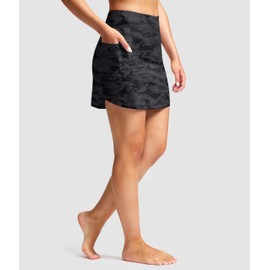 SANTINY Women's 17'' Long Swim Skirt with Pockets High Waisted Modest Tummy Control Swimsuit Skirt Bathing Suit Bottoms (Black Camo_XL)