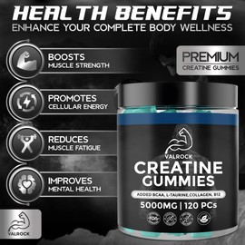 Creatine Monohydrate 5000mg 120 Gummies for Men | Added L-Taurine, BCAA's, Collagen, B12 | Muscle Growth Gains | Chewable Gummies, Mixed Berry Flavour (1 Month Supply)