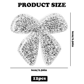 12Pcs Bow Iron on Patches Decorations, Crystal Applique Patches Bow Patches Rhinestone Applique Decor, Iron on Bow Patch Decoration for Sewing Hats Clothes Jackets Jeans Shoes Bags Crafts Accessories