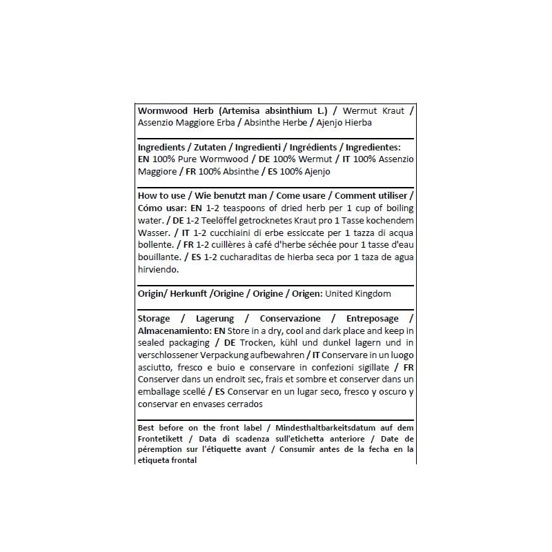 Herba Organica Wormwood Herb Tea - Artemisia Absinthium L (50g)