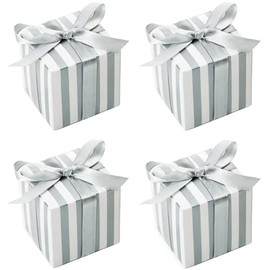 KUPOO 50PCS Favor Boxes,Candy Boxes 2.2x2.2x2.2 Inches Small Gift Boxes with Ribbons for Wedding Baby Shower Decorations Birthday Party (Silver)