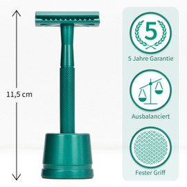 Metal Razor with Safety Razor Holder, Safety Razor with Stand, Wet Razor Men and Women, Body Razor for Men and Women, Safety Razor Zero Waste, Emerald Green Bambaw