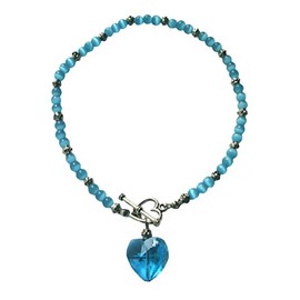 Turquoise Blue Heart Charm 9" Stretch Anklet