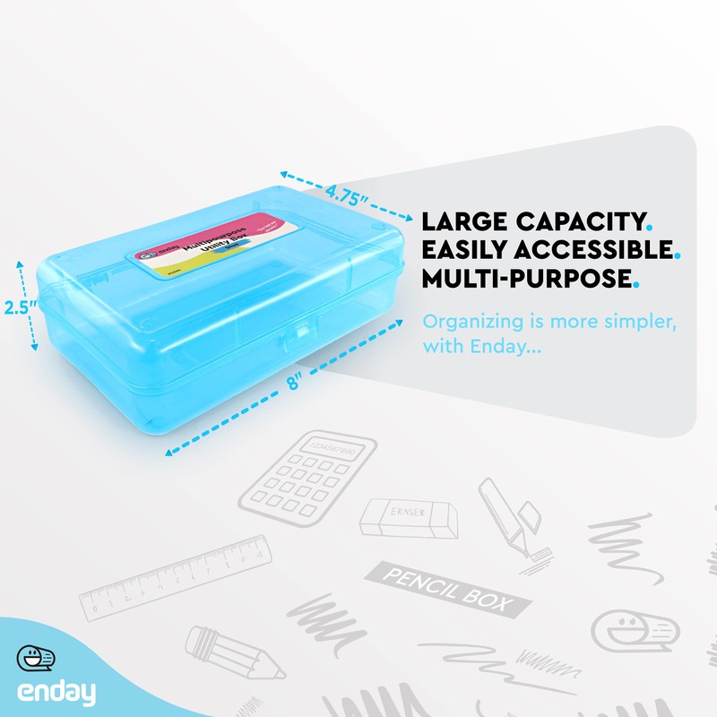 Enday Pencil Box Blue, Plastic Pencil Case, Multipurpose Storage Utility