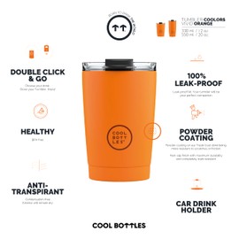 Cool Bottles - Tumbler - Bicchiere Termico in Acciaio Inossidabile - 330 ml - Vivid Orange - Tazza da Caffè - Coperchio Ermetico - Bevande Fredde 10 ore e Calde 5 ore - Finitura Antimacchia