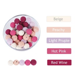Promise Babe Adult 16 mm, 40 Pieces, Colourful Round Crochet Wooden Beads with Hole for Threading, Handmade Natural Wooden Balls, DIY Jewellery, Necklace, Bracelet, DIY Crafts, Crocheted Wooden Beads