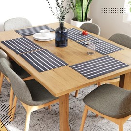 Encasa Ribbed Cotton Placemats (Set of 6), Roma Grey Stripes, 48 x 33 cm, Over 20 Modern Colours and Woven Designs Washable Fabric Placemats