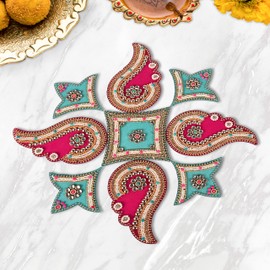 Floor Rangoli Designer Reusable Rangoli Acrylic Rangoli Indian Traditional Home Decor Gift for Interior Decoration Festival Thanksgiving Christmas Decorations and New Year Gifting Size: 12 Inches