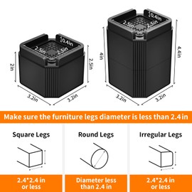 ZDDLOINP 8 Pack Furniture Risers Adjustable Bed Risers 2 & 4 Inch, Desk Leg Risers Square Heavy Duty Table Risers Stackale Couch Risers for Bed, Sofa, Desk, Dresser, Couch Supports up to 2000 Lbs