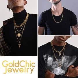 GOLDCHIC JEWELRY Stainless Steel Figaro Chains Classic Men's Chains in Width 4/6/9 mm, Stainless Steel Figaro Chains with Silver/Gold 2 Colours in 40-761 cm, Perfect Gift for Men / Women, Lead,