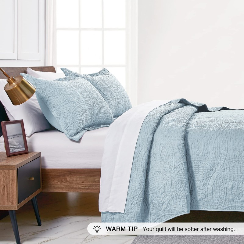 Love's cabin King Size Quilt Set Spa-Blue Bedspreads - Soft