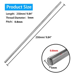 LWCUSNJ 4pcs M5 x 250mm Fully Threaded Rod, M5-0.8mm Thread Pitch, 304 Stainless Steel Long Threaded Screw, Right Hand Threads (M5 x 250mm)