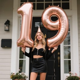 40 Inch Rose Gold Balloon Number 19 Balloon,Jumbo Mylar Foil Helium Balloon for 19 Digital Balloons for Birthday Party,Wedding Anniversary Party Decorations