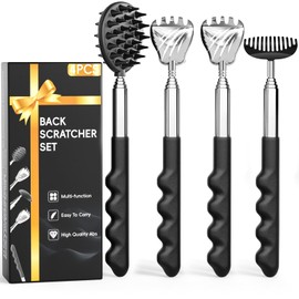 4 Pack Versatile Back Scratcher, Fathers Day Dad Gifts for Men, Portable Telescoping Backscratcher Massager Tool with Different Heads and Rubber Handle, Cool Items Tools Ideas Gadgets for Men