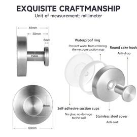 Suction Cup Hooks, Stainless Steel Shower Hooks No-Drill Towel Hooks Heavy Duty Utility Suction Cup Hook for Wreath Window Wall Kitchen Bathroom,Waterproof Rustproof Not Easy to Fall Off (2, Silver)