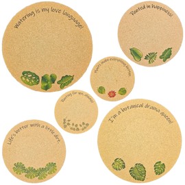 Plant Coaster Set of 6 – Cork & Plastic Coasters for Houseplants – 8", 6", & 4" Sizes – UV Printed with Cute Plant Sayings – Protects Surfaces from Moisture & Scratches
