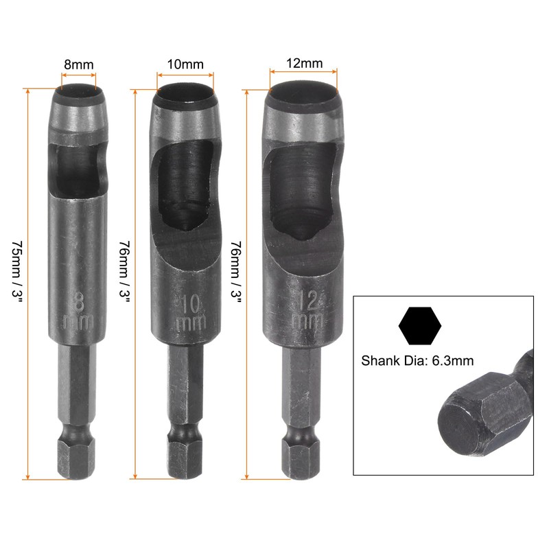 HARFINGTON Leather Hollow Punch Set 1/4 Hex Shank for Drills,