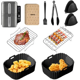 FJNATINH Airfryer Accessories for Ninja Double Stack XL SL400EU 9.5 L, Reusable Ninja Airfryer Accessories with Brush, 100 Pieces Oil Paper, Hand Clip, Food Clip