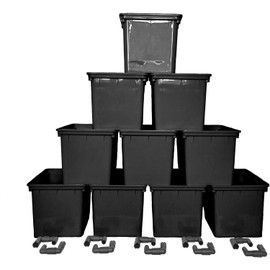 10-Pack Dutch Bucket Hydroponic System – Bato Buckets with Siphon Elbows – 11L (12" x 10" x 9") - Tan or Black (Black)