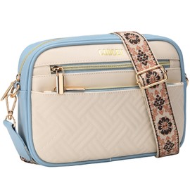 Codcey Small Crossbody Bags for Women Trendy Quilted Vegan Leather Sling Purse Shoulder Handbags with Adjustable Strap(Beige Blue)