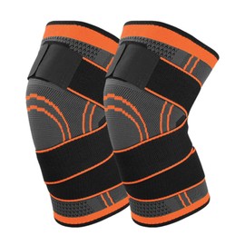 Knee Support Pack of 2 Sports Knee Support with Adjustable Straps Men Women Knee Sleeve for Knee Pain, Meniscus Tear, Arthritis, Tendonitis, Running, Climbing, Weights (Orange, S)