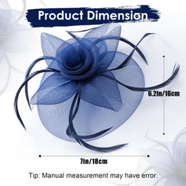 WATAME Fascinators for Women Girls Derby Hats Feather Flower Ribbons Fascinator Headband Wedding Cocktail Tea Party Hats (US, Alpha, One Size, Navy)