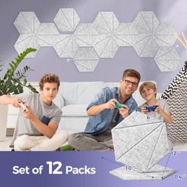 12 Pack Acoustic Foam Panels 12"x10"x6''x0.4'', Self Adhesive Sound Proof Foam Panels for Walls, High Density Soundproof Wall Panels is Widely Used for Acoustic Treatment In Various Spaces(Gray)
