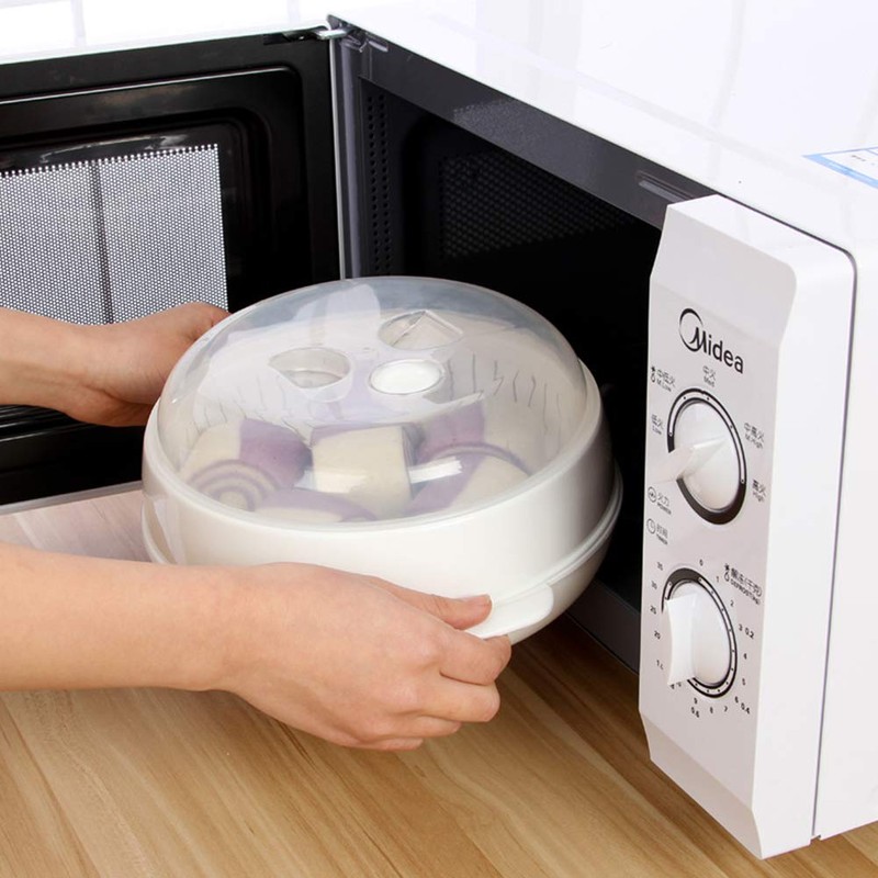 1-Tier Microwave Steamer Heating Steamer for Home Kitchen White