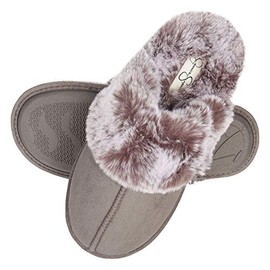 Jessica Simpson Womens Comfort Faux Fur Memory Foam Slippers Non Slip Sole - grey, size: small