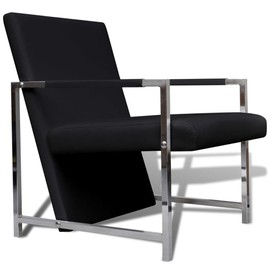 vidaXL Modern Cube Chair Club/Lounge Arm Chair Black with Chrome Feet Accent Furniture