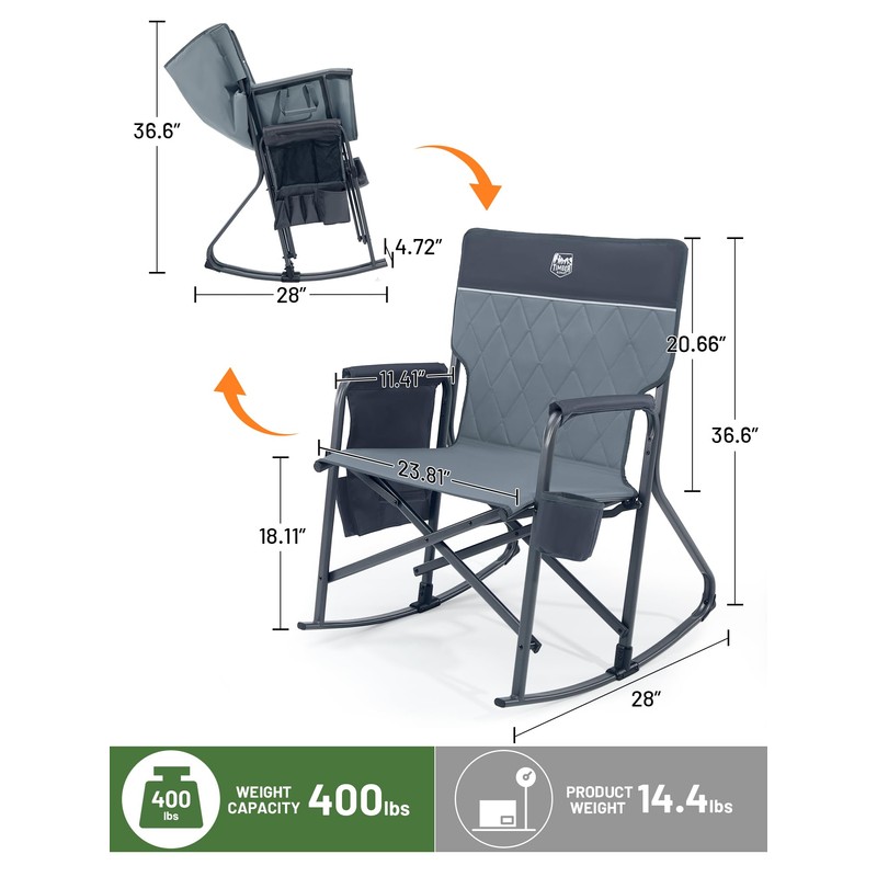 TIMBER RIDGE Folding Oversized Rocking Camping Chair, 400lbs Capacity Portable