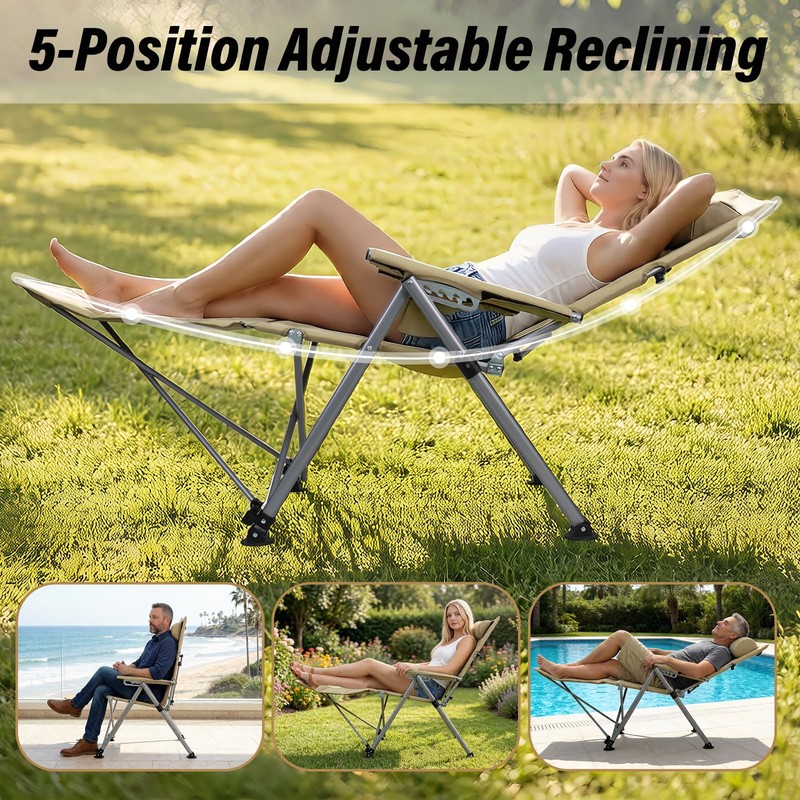 BDL Reclining Camping Chair with Foot Rest, Adjustable Back, Heavy