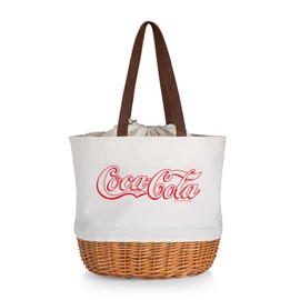 PICNIC TIME Coronado Willow Basket, Picnic Bag, Beach Tote, Coca-Cola-Beige Canvas