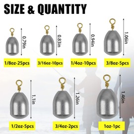 Fishing Weights Sinkers Assortment, Iron Fishing Sinkers and Weights Bass Casting Weight Sinkers Bell Sinkers with Ring Teardrop Weights for Saltwater Freshwater Steelhead Fishing (58pcs)