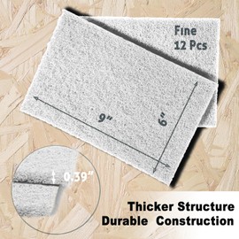 MeshMight 12-Pack 6"x9" Non-Woven Scuff Pads - Non-Abrasive for Post-scouring/Sanding Cleaning and Finishing, Paint Primer Prep - Automotive, Auto Body, Woodworking, Surface Preparation (White)