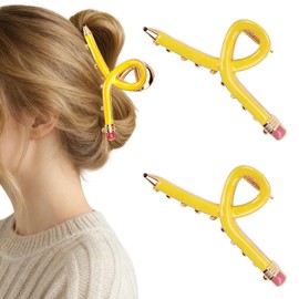 Esitrormi 2 PCS Yellow Pencil Hair Clips for Women Funny Claw Clips for Thick Hair Cute Teacher Accessories Gifts for Teachers Back to School Supplies