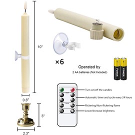 Lasumora Christmas Flameless Taper Candles with Remote Timer, Dimmer, Ivory Battery Operated LED Window Candle with Gold Base, Real Wax CandleSticks for Home Seasonal Decorations(6 Pack)