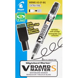 Pilot V-Board Master S 3.5 mm Tip Extra Fine Whiteboard Marker with Eraser - Black (Box of 10)